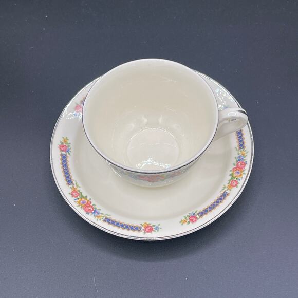 Hall China Co. Blue Bouquet Teacup and Saucer Set - Picture 4 of 5